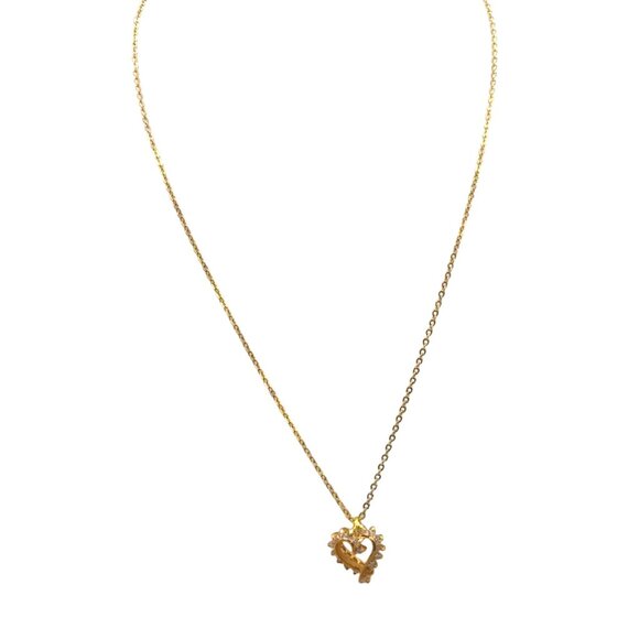 CZ Heart Pendant Necklace, Gold Tone Chain - Picture 1 of 4